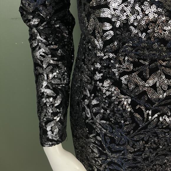 Reformation Long Sleeve Sequins Wrap Cocktail Party Mini Dress XS Black - Picture 5 of 15